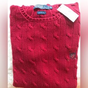 Polo Golf Ralph Lauren Classic Red Cable Knit Crewneck Sweater